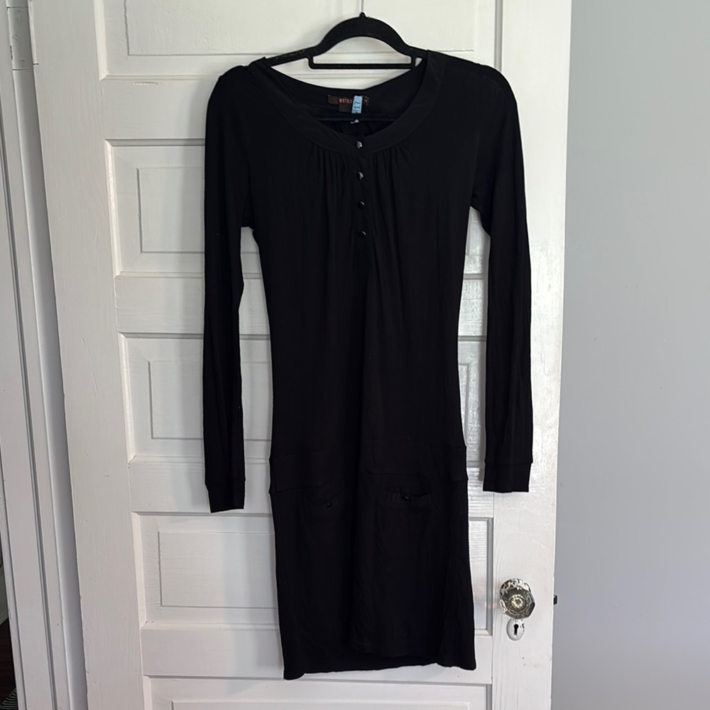 Reiss Black Long Sleeve Midi Dress